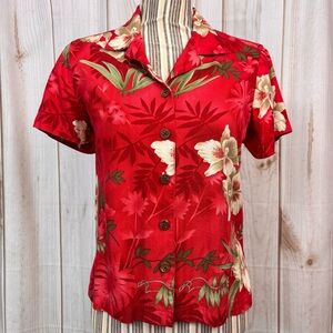 Caribbean Joe Shirt Hawaiian Tropical Button Up Island Summer Blouse Red Sz PS